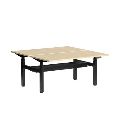 Klass Double Sided 2 Person Height Adjustable Desk with Cable Management 1200x600 / Black Powdercoat / New Oak Smooth