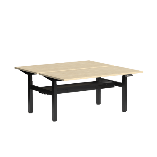 Klass Double Sided 2 Person Height Adjustable Desk with Cable Management 1200x600 Black New Oak Smooth - Office Furniture Company