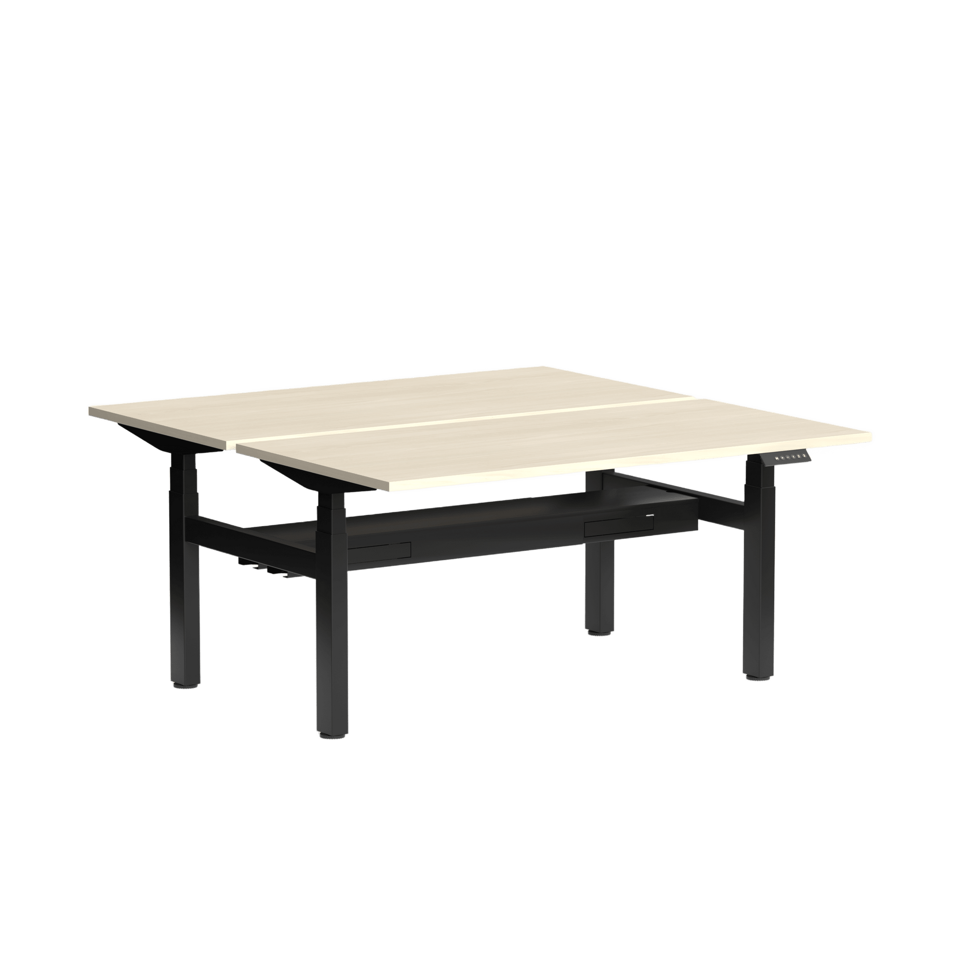 Klass Double Sided 2 Person Height Adjustable Desk with Cable Management 1200x600 / Black Powdercoat / Nordic Maple