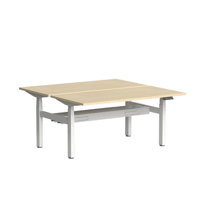 Klass Double Sided 2 Person Height Adjustable Desk with Cable Management 1200x600 / White Powdercoat / New Oak Smooth