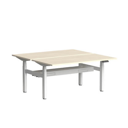 Klass Double Sided 2 Person Height Adjustable Desk with Cable Management 1200x600 / White Powdercoat / Nordic Maple