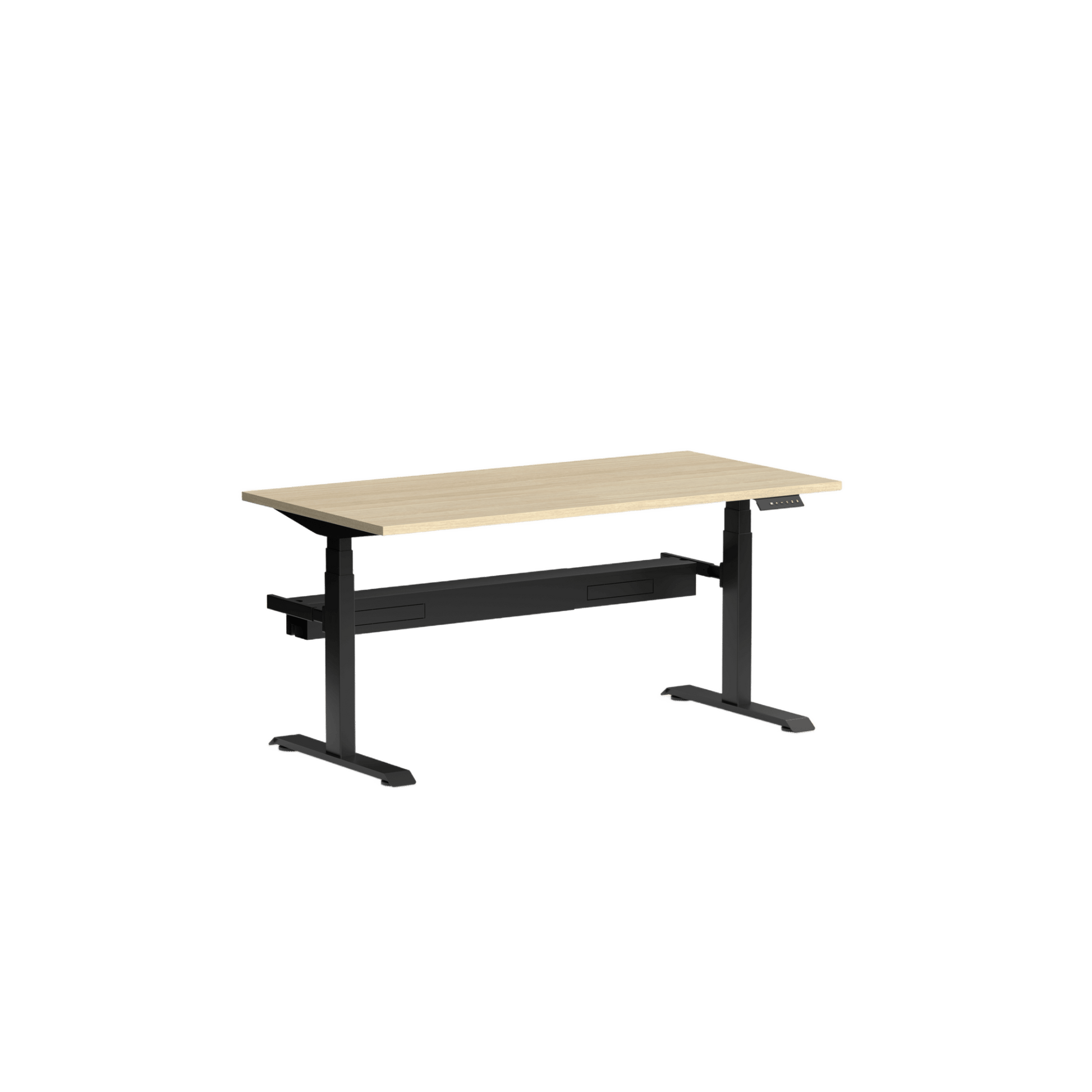 Klass Single Straight Height Adjustable Desk with Cable Management 1200x600 Black New Oak Smooth - Office Furniture Company