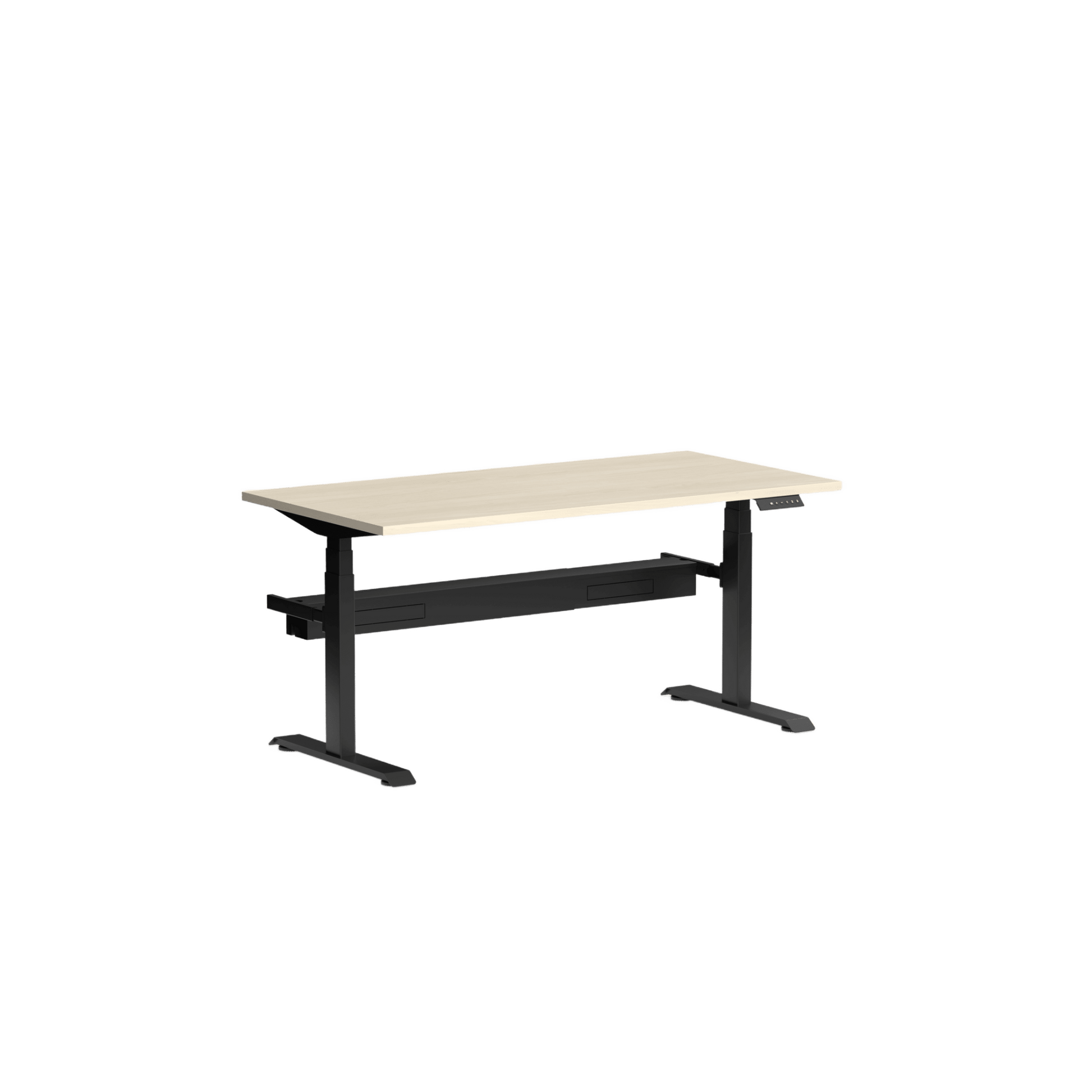 Klass Single Straight Height Adjustable Desk with Cable Management 1200x600 Black Nordic Maple - Office Furniture Company