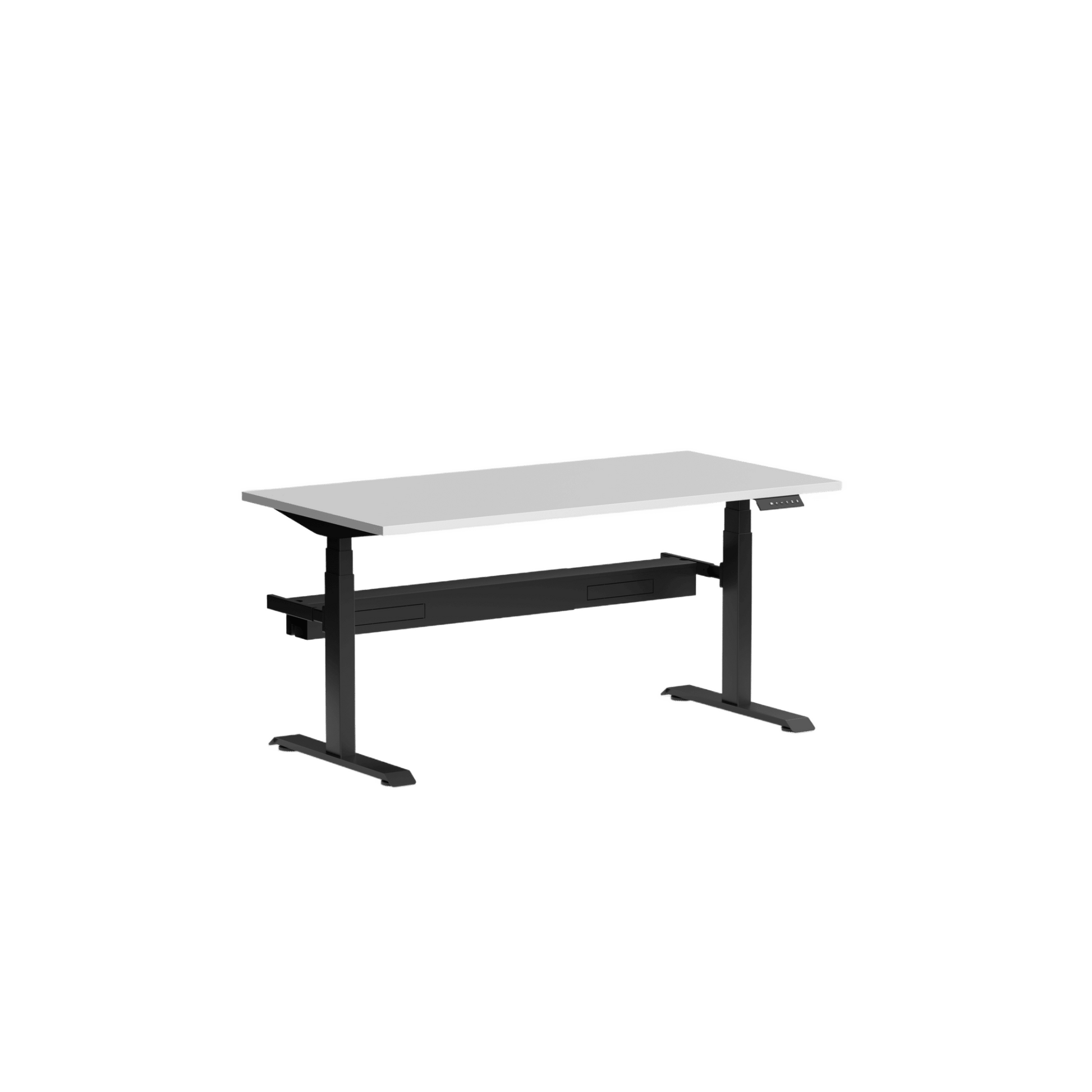 Klass Single Straight Height Adjustable Desk with Cable Management 1200x600 Black White - Office Furniture Company