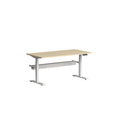 Klass Single Straight Height Adjustable Desk with Cable Management 1200x600 White New Oak Smooth - Office Furniture Company