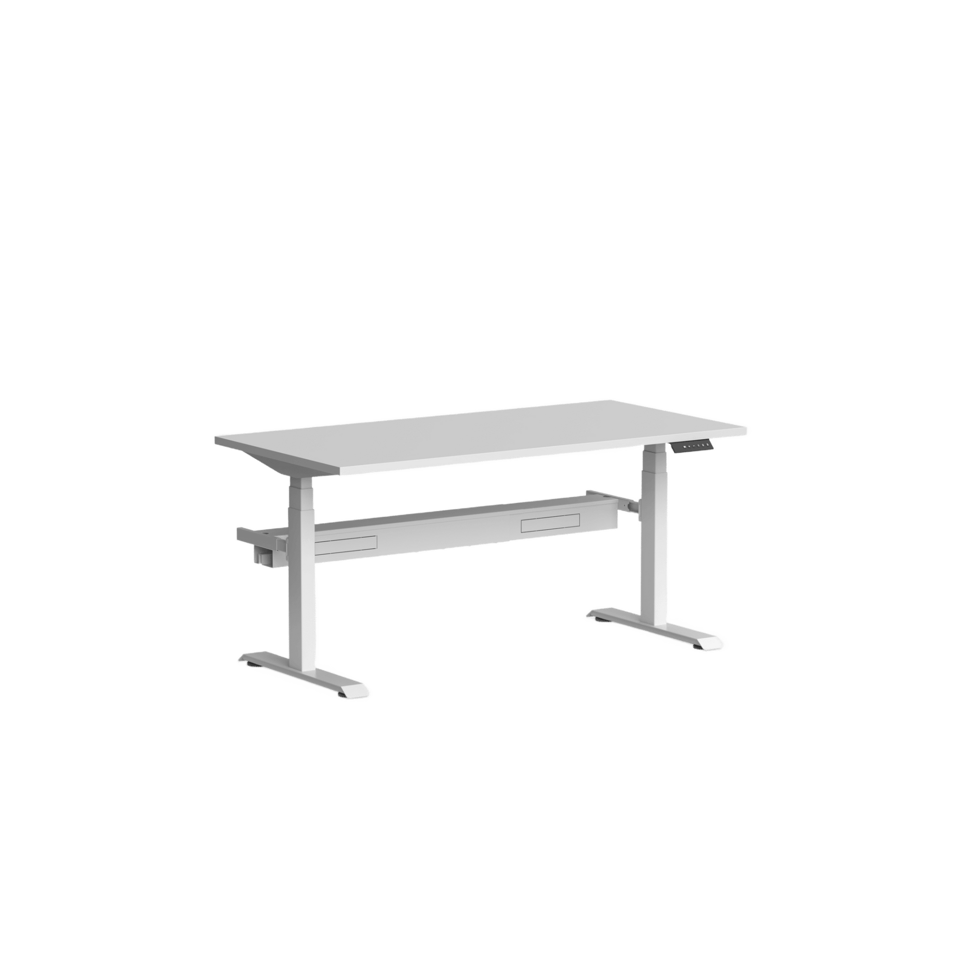 Klass Single Straight Height Adjustable Desk with Cable Management 1200x600 White White - Office Furniture Company