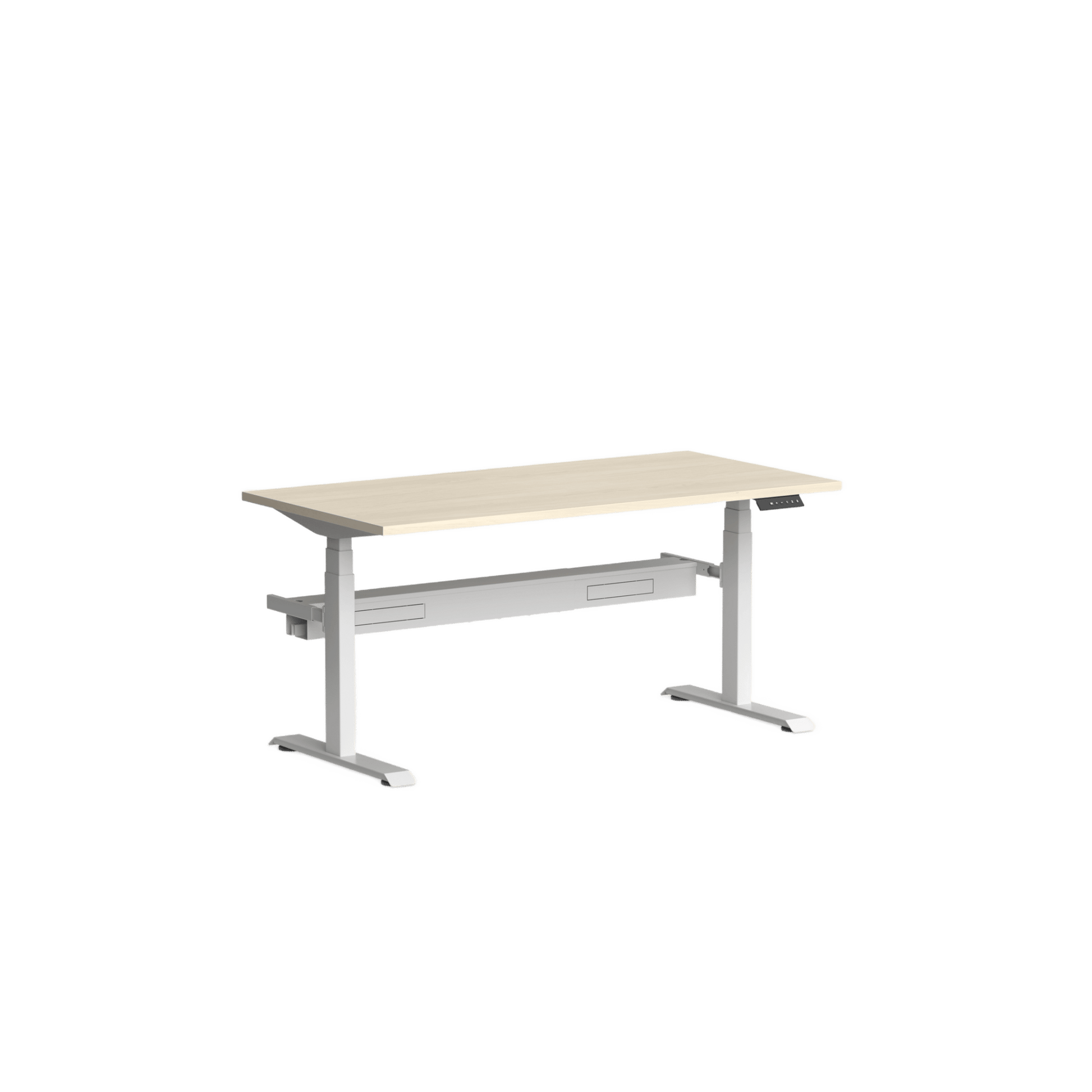 Klass Single Straight Height Adjustable Desk with Cable Management 1200x750 White Nordic Maple - Office Furniture Company
