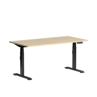 Klass Single Straight Height Ajustable Desk 1200x600 Black New Oak Smooth - Office Furniture Company
