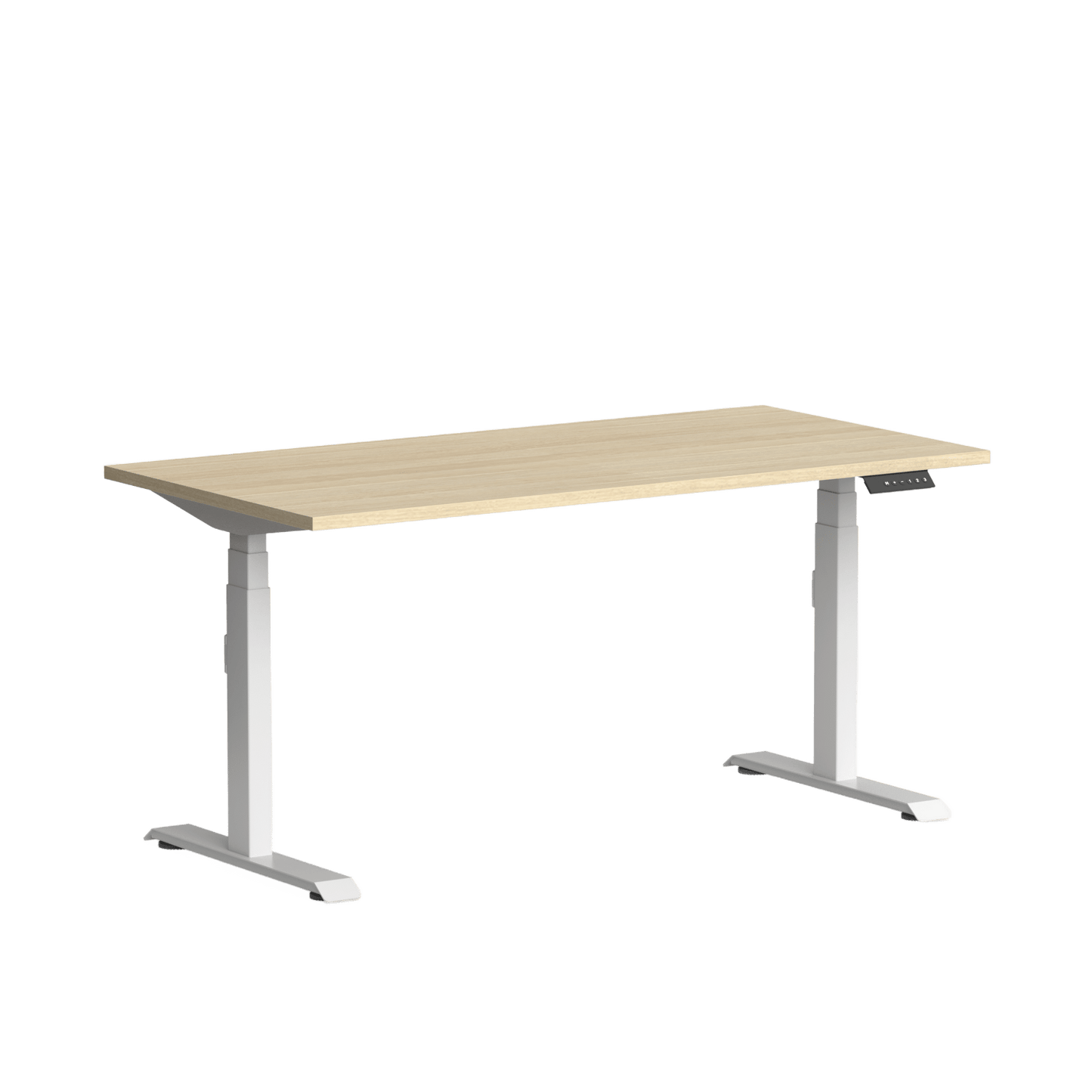 Klass Single Straight Height Ajustable Desk 1200x600 White New Oak Smooth - Office Furniture Company