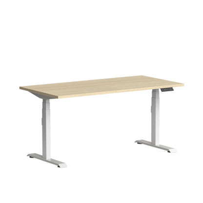 Klass Single Straight Height Ajustable Desk 1200x600 White New Oak Smooth - Office Furniture Company
