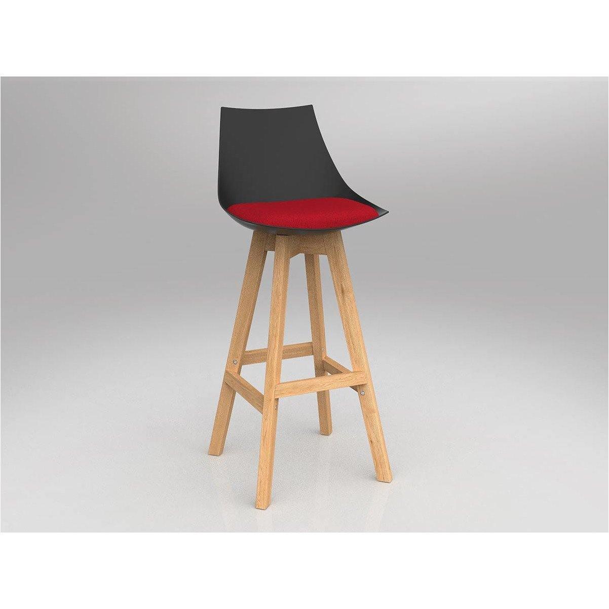 Luna Black Barstool with Oak Base Chilli Red - Office Furniture Company