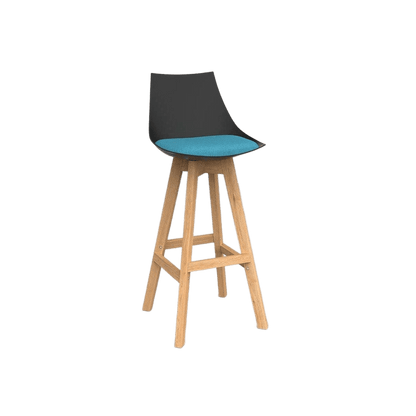 Luna Black Barstool with Oak Base Ice Blue - Office Furniture Company