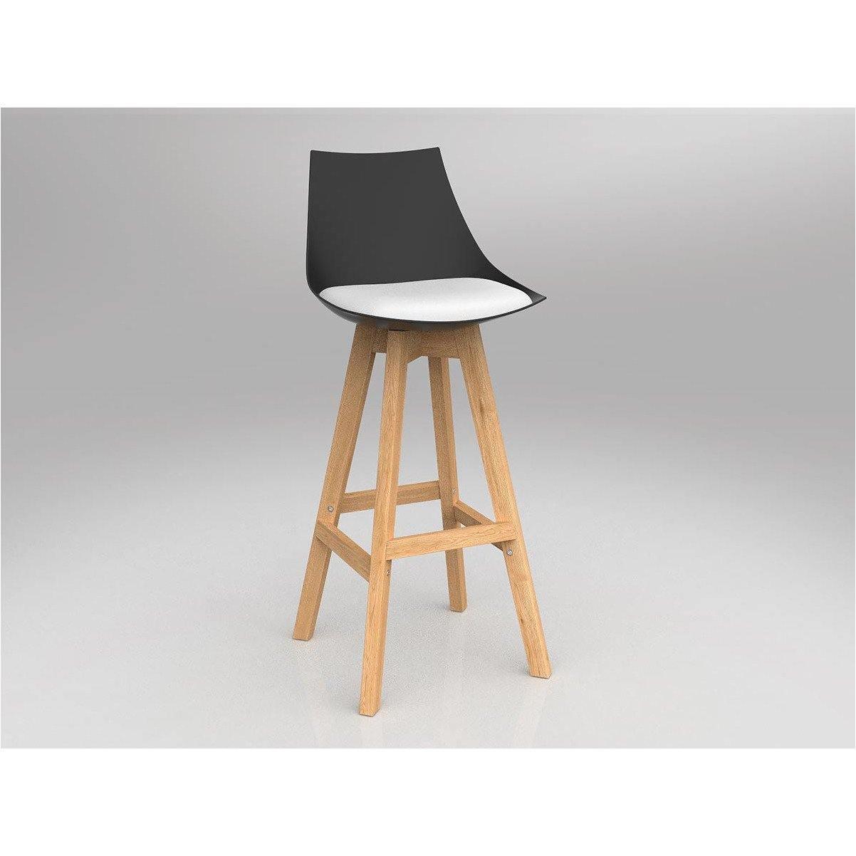 Luna Black Barstool with Oak Base White Eurotex PU - Office Furniture Company