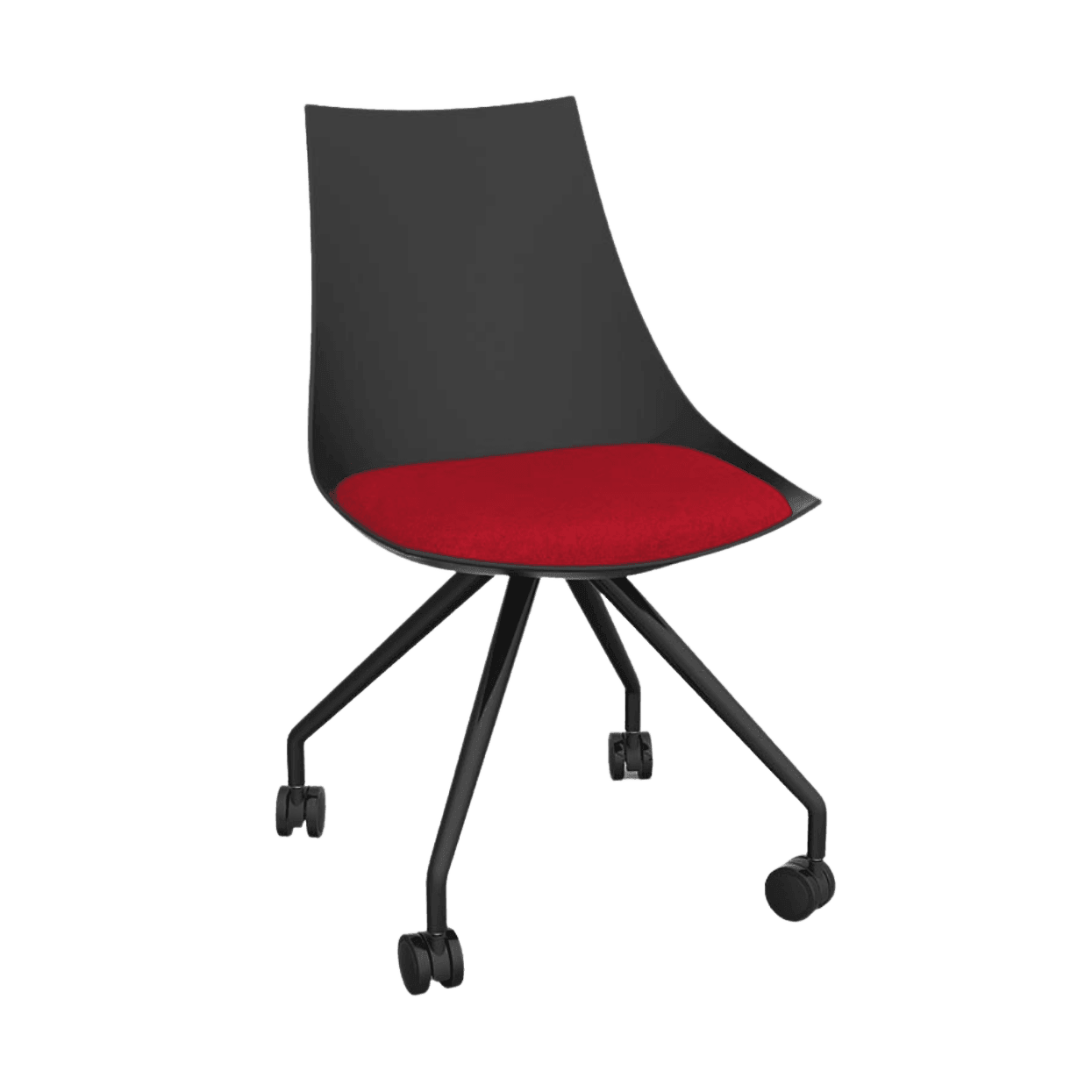 Luna Black Chair with Castor Base Chilli Red - Office Furniture Company