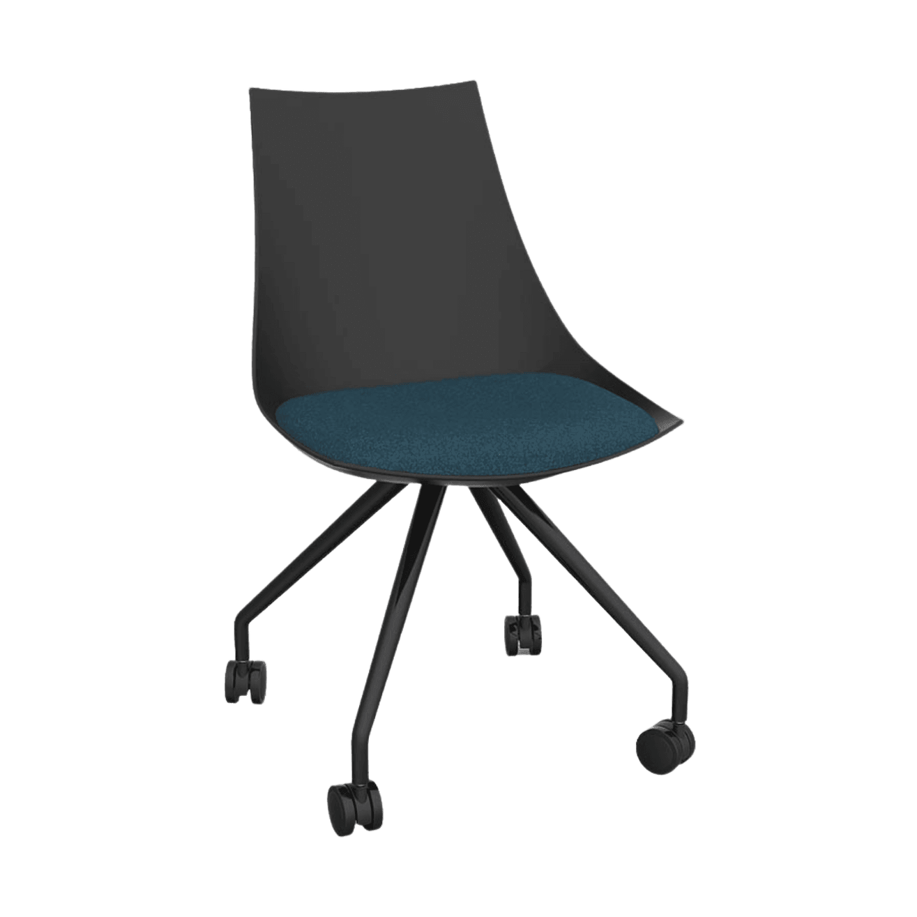 Luna Black Chair with Castor Base Deep Blue - Office Furniture Company