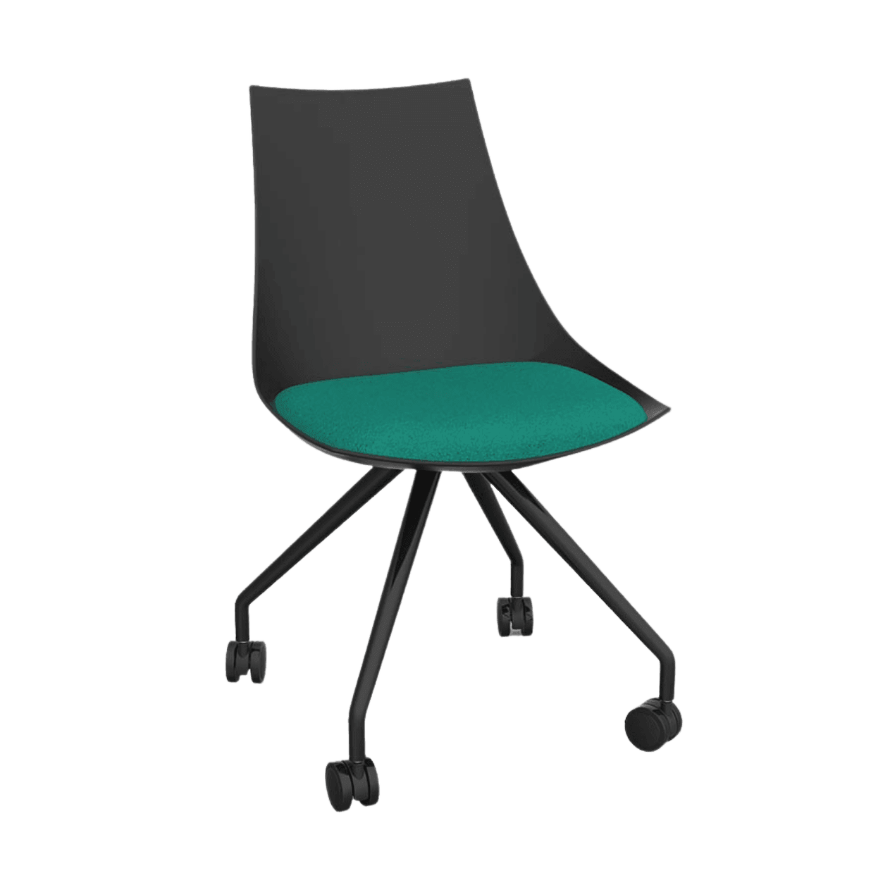 Luna Black Chair with Castor Base Emerald Green - Office Furniture Company