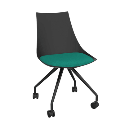 Luna Black Chair with Castor Base Emerald Green - Office Furniture Company