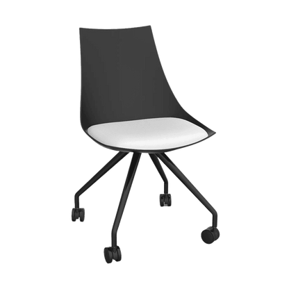 Luna Black Chair with Castor Base White Eurotex PU - Office Furniture Company