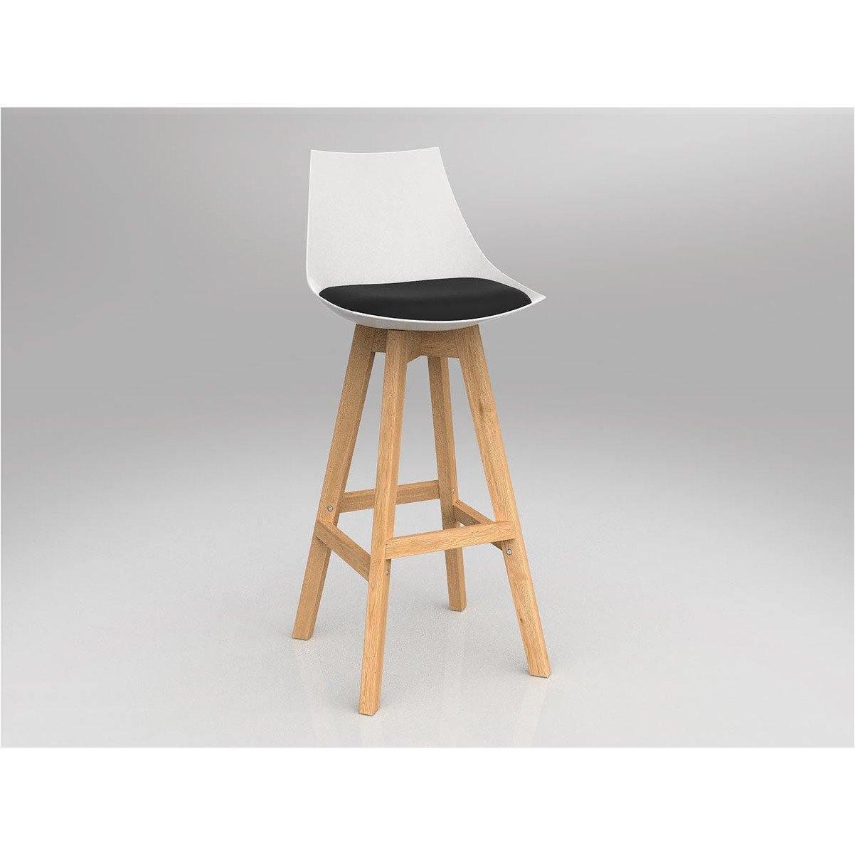 Luna White Barstool with Oak Base Black Eurotex PU - Office Furniture Company