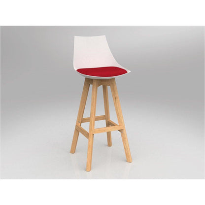 Luna White Barstool with Oak Base Chilli Red - Office Furniture Company