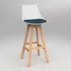 Luna White Barstool with Oak Base Deep Blue - Office Furniture Company