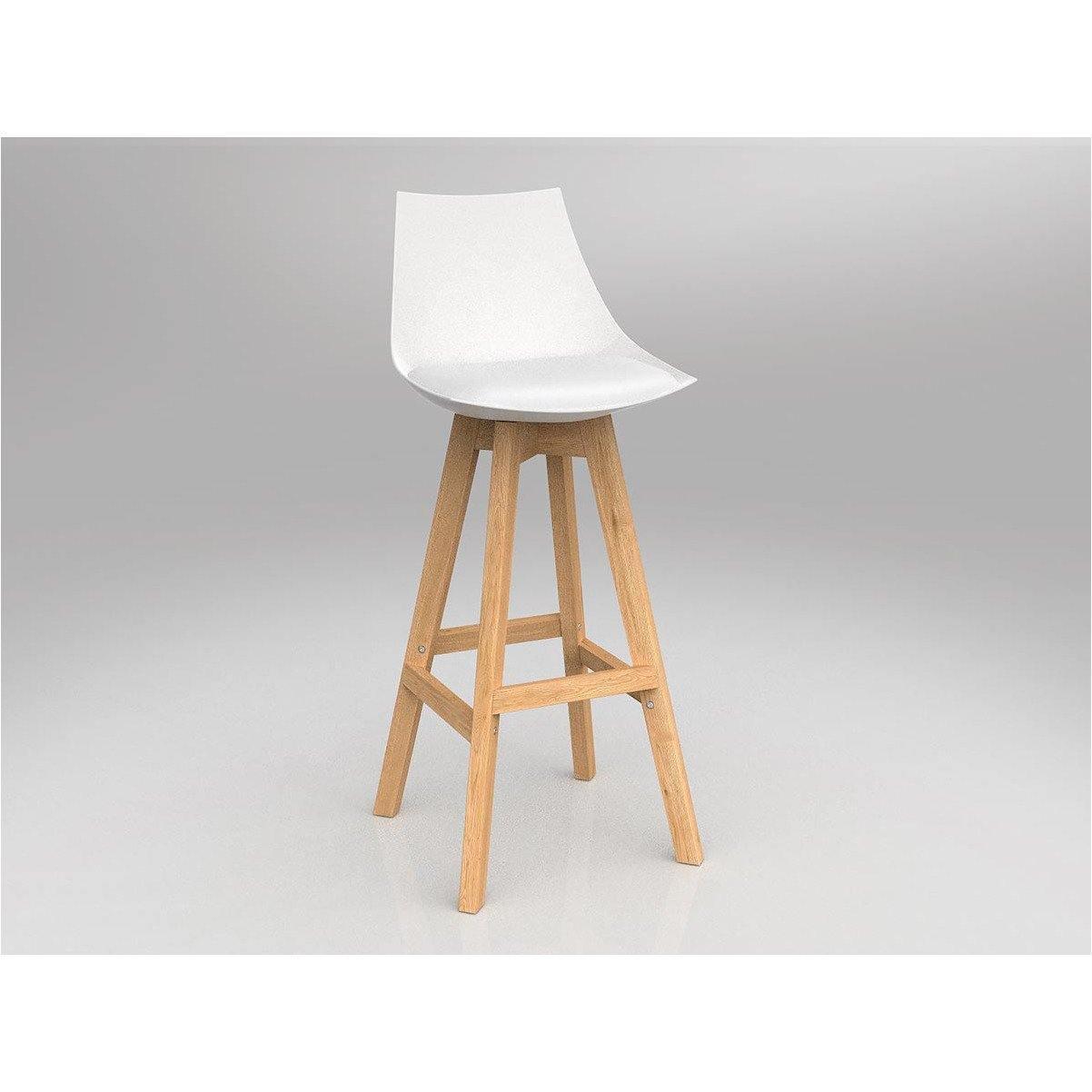 Luna White Barstool with Oak Base White Eurotex PU - Office Furniture Company