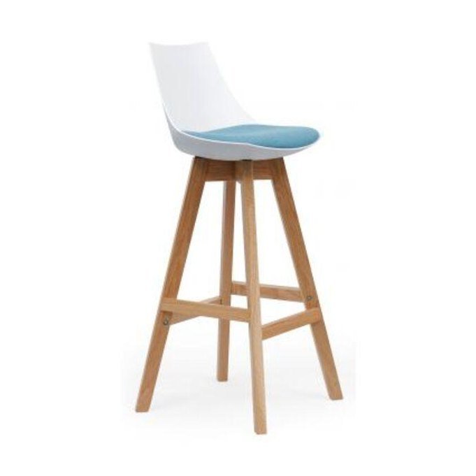 Luna White Barstool with Oak Base White Eurotex PU - Office Furniture Company