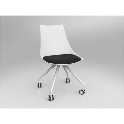 Luna White Chair with Castor Base Black PU