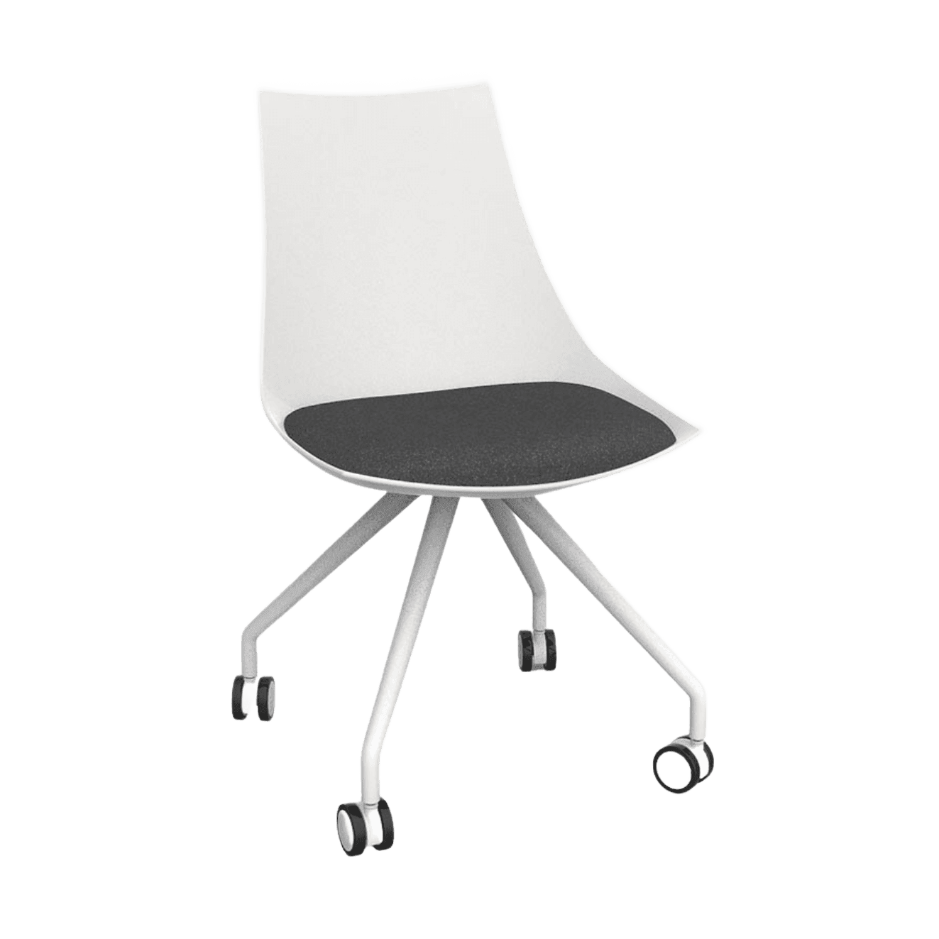Luna White Chair with Castor Base Grey Charcoal (Luna)