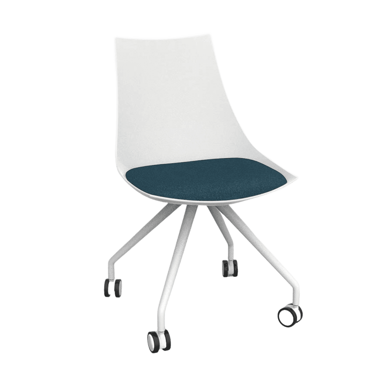 Luna White Chair with Castor Base Blue Deep (Luna)