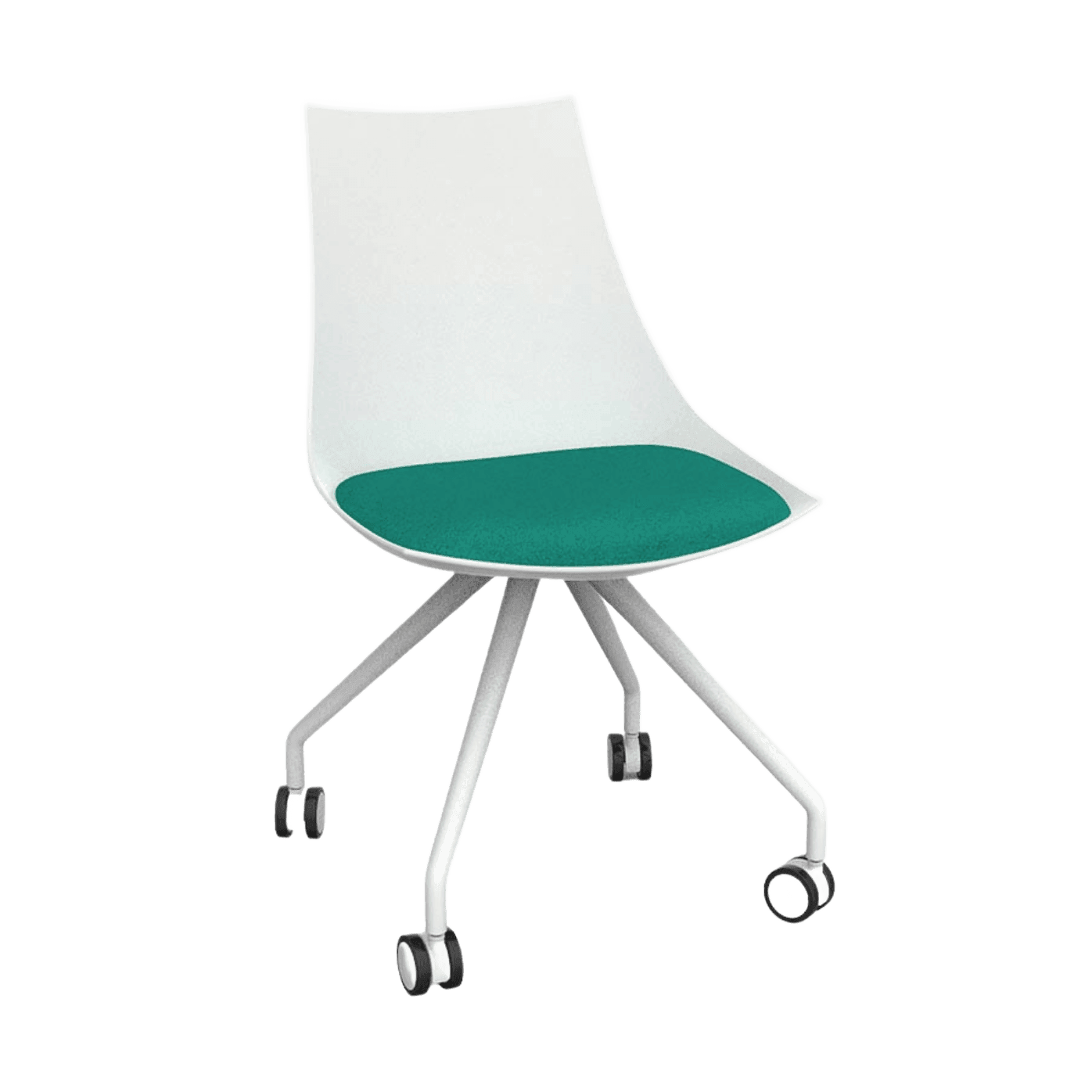 Luna White Chair with Castor Base Green Emerald (Luna)