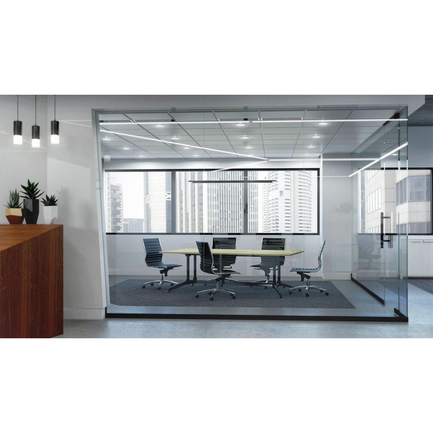 Modulus Boardroom Table with All Black Twin Post Legs