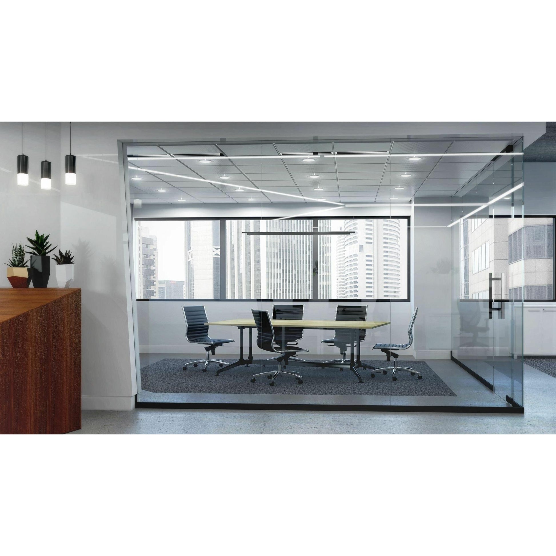 Modulus Boardroom Table with All Black Twin Post Legs
