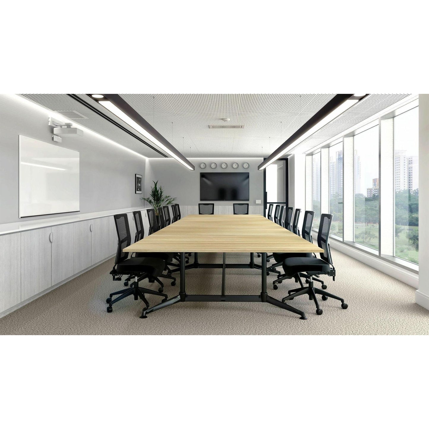 Modulus Boardroom Table with All Black Twin Post Legs