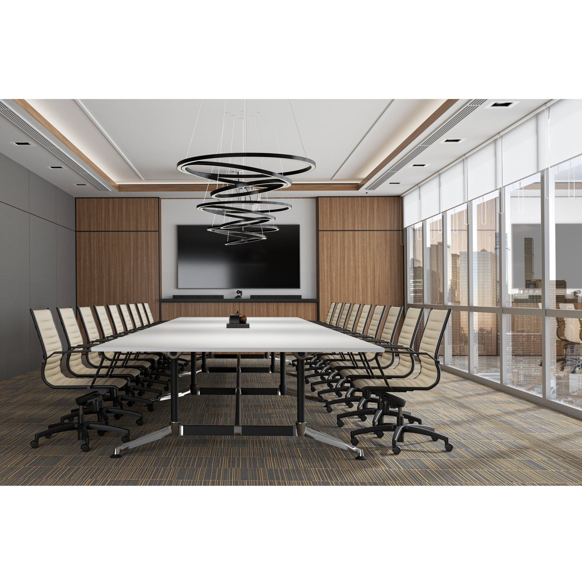 Modulus Boardroom Table with All Black Twin Post Legs