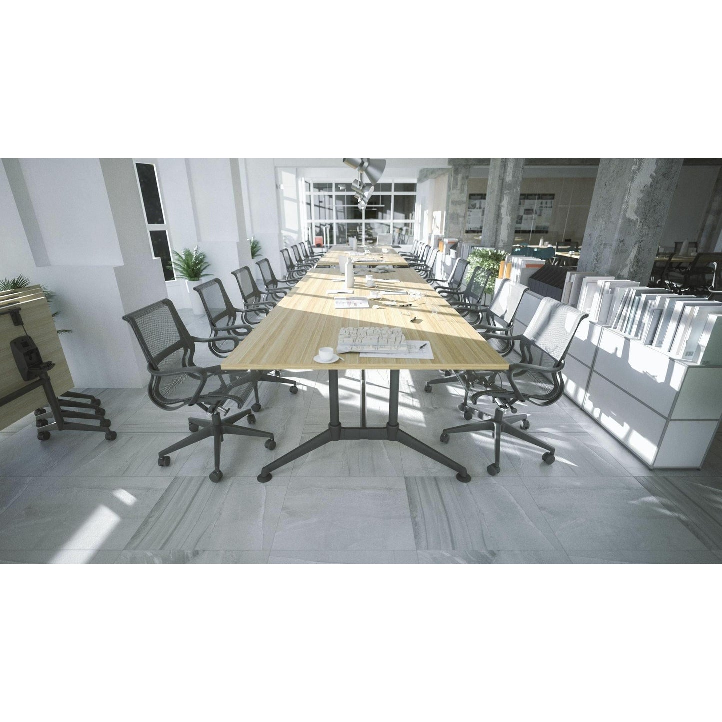 Modulus Boardroom Table with All Black Twin Post Legs