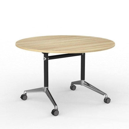 Modulus Flip Folding Mobile Office Table 1200 Round / Black Powdercoat / New Oak