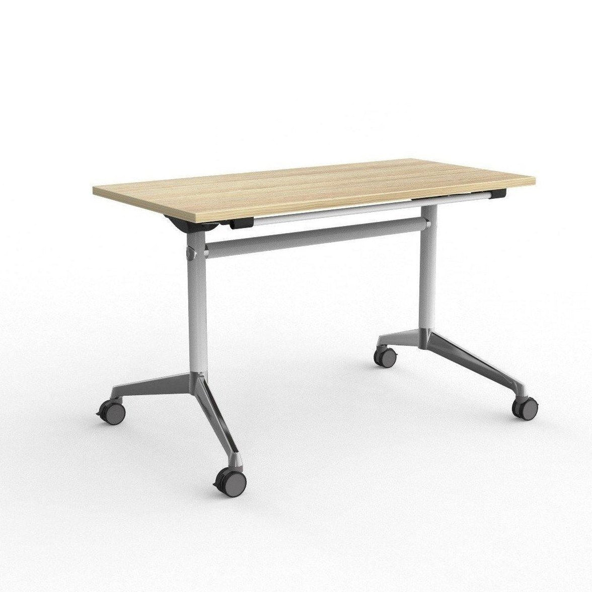 Modulus Flip Folding Mobile Office Table 1200x600 / White Powdercoat / New Oak