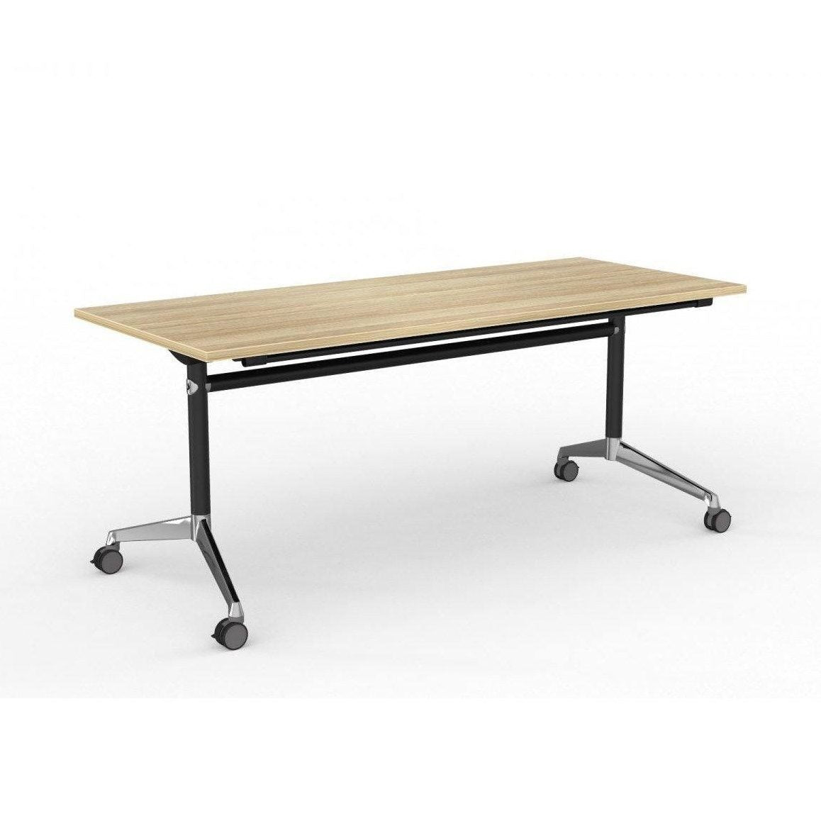 Modulus Flip Folding Mobile Office Table 1800x600 / Black Powdercoat / New Oak