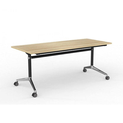Modulus Flip Folding Mobile Office Table 1800x600 / Black Powdercoat / New Oak