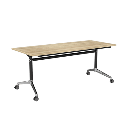 Modulus Flip Folding Mobile Office Table 1800x600 Black Powdercoat New Oak