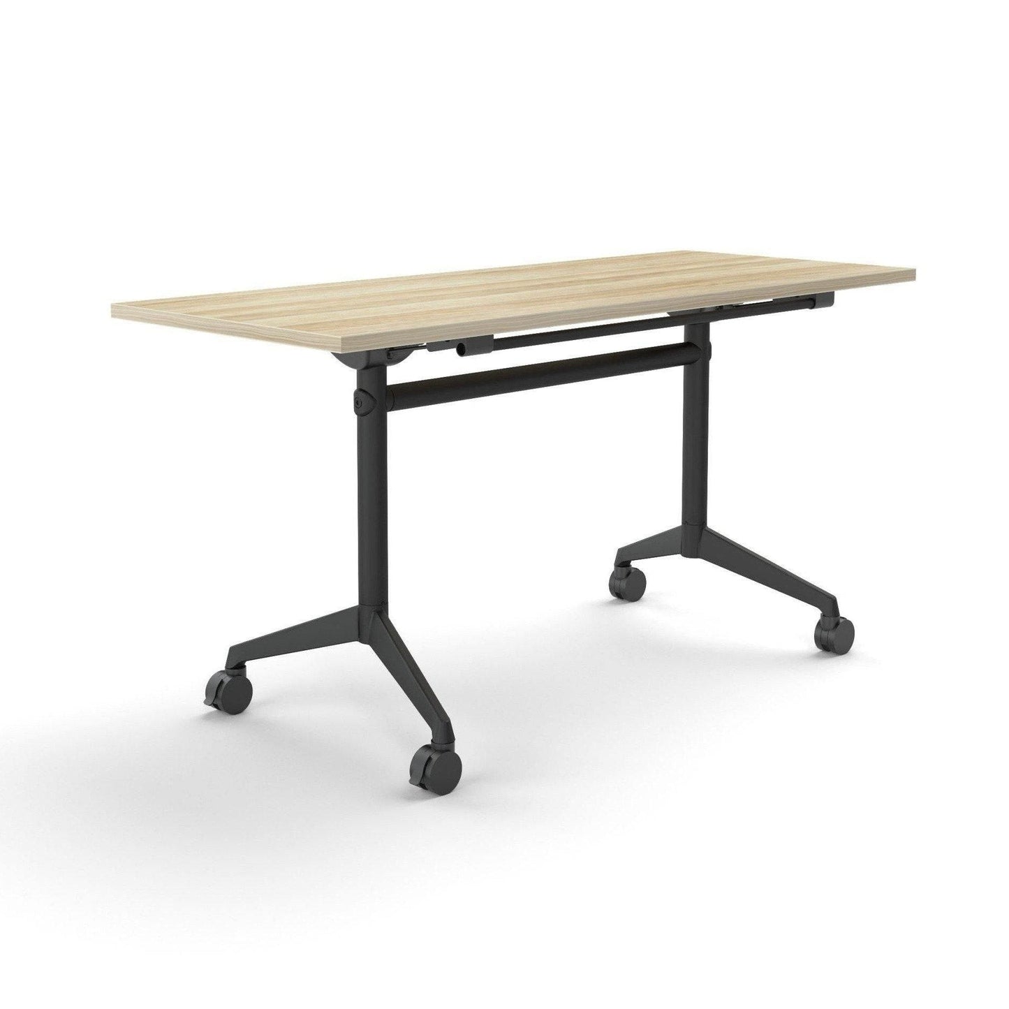 Modulus Mobile Flip Table with All Black Legs 1500x600 / New Oak