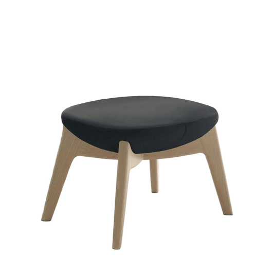 Muse Ottoman Oak Stain House Black Leather - Office Furniture Company
