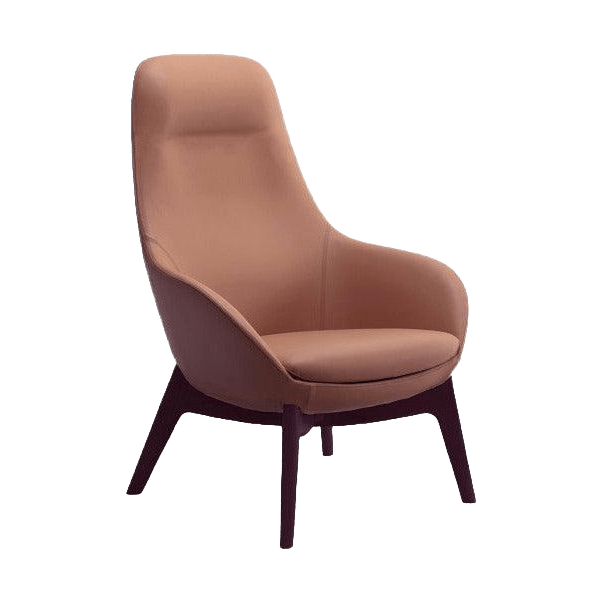 Muse Plus Executive Chair in Genuine Leather 4 Leg Timber Base Black Stain Brown HickoryTan Leather