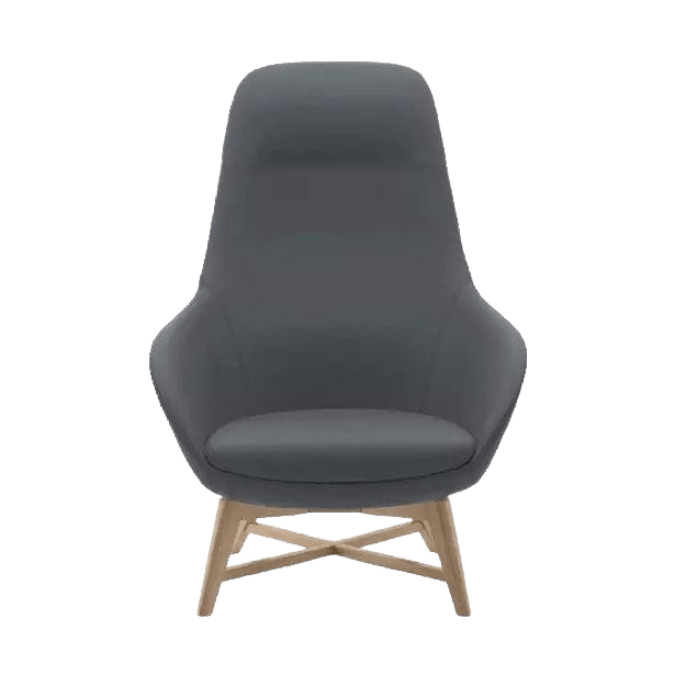 Muse Plus Executive Chair in Genuine Leather Timber Cross Base Oak Stain Grey Steel Leather