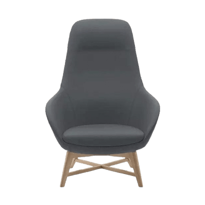 Muse Plus Executive Chair in Genuine Leather Timber Cross Base Oak Stain Grey Steel Leather