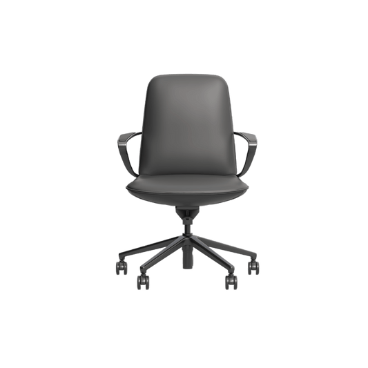 Nico Mid Back Leather Boardroom Chair Grey (Charcoal Leather)
