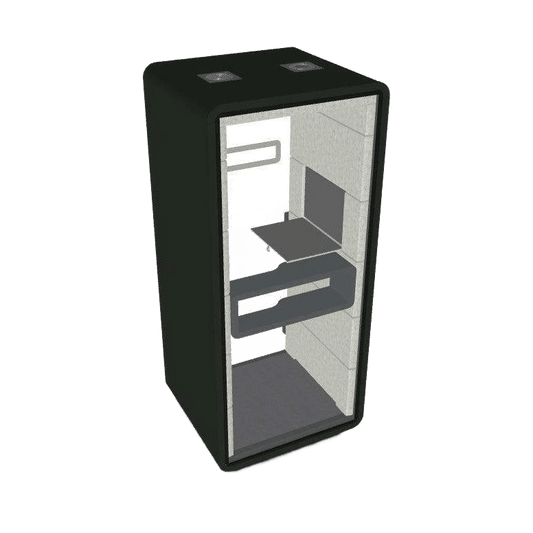 Hush Acoustic Phone Booth with Cosmos Grey Shelf Private Focus Pods