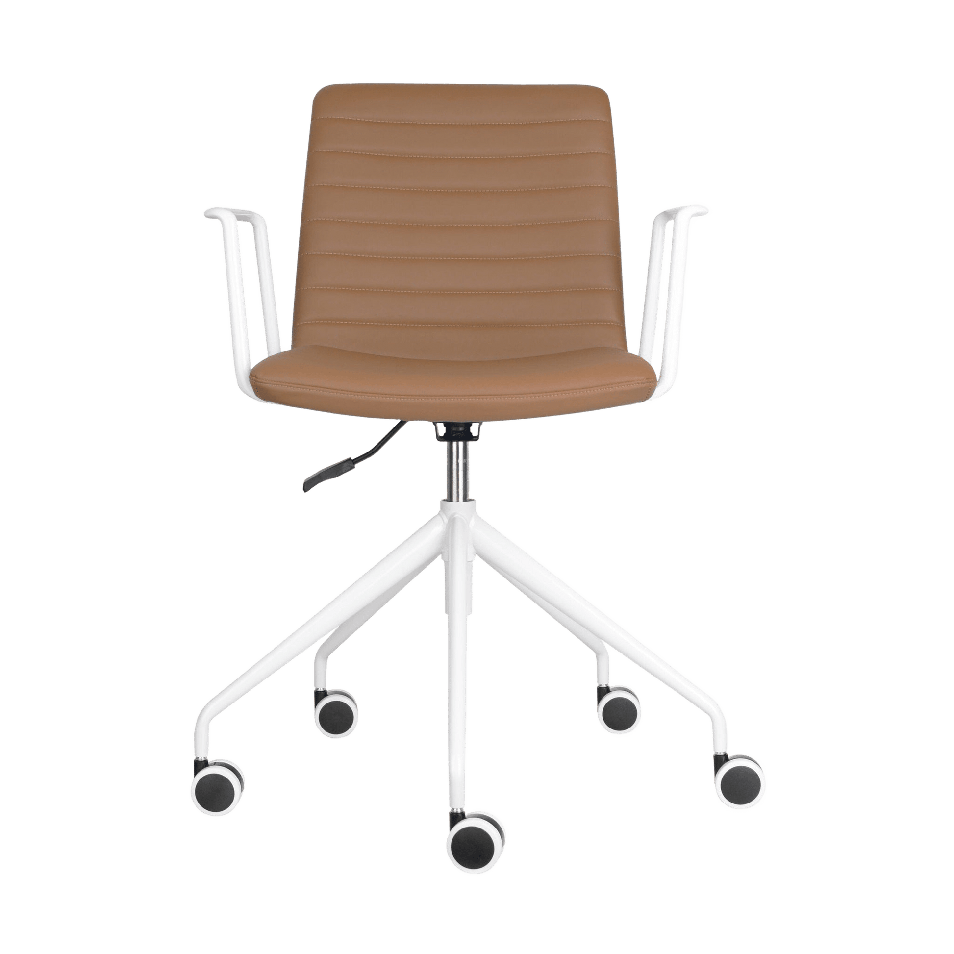 Pixel Swivel 5 Star Base Chair Amber PU White With Arms - Office Furniture Company