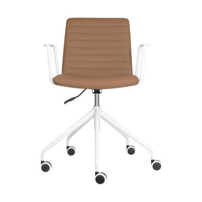 Pixel Swivel 5 Star Base Chair Amber PU White With Arms - Office Furniture Company